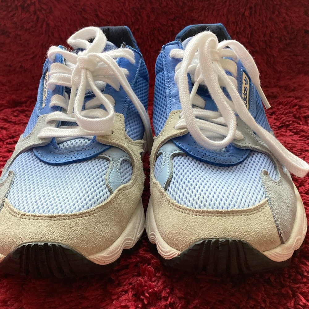 Adidas Kids ( women size 7.5) Light Blue and White Mesh Sneakers